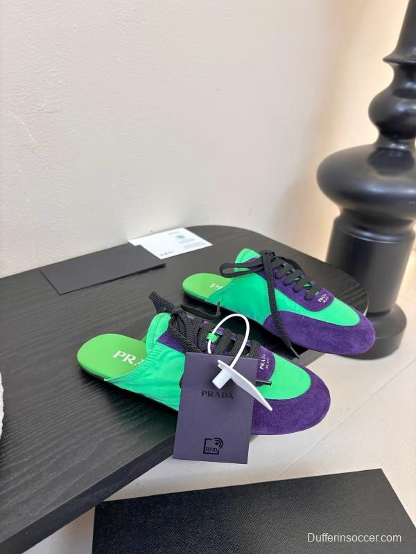 2025 Women Prada Green Purple Suede Sneakers