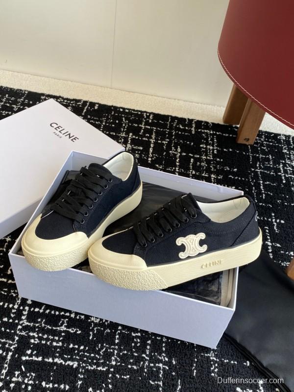 2025 Women Celine Black Canvas Sneakers CR-03