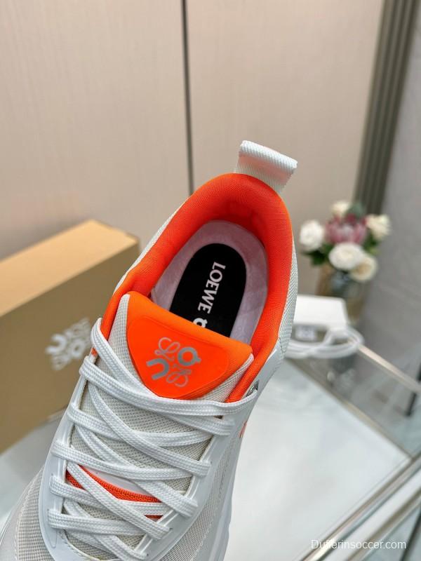 2025 Women Loewe White Orange Mesh Leather Sneakers