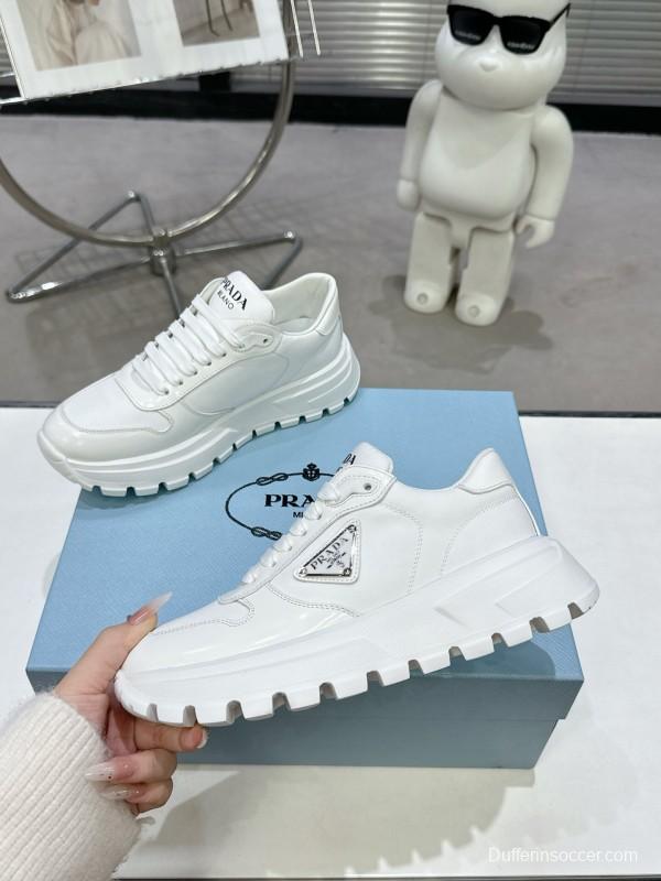 2025 Unisex Prada White Leather Sneakers KFY00310