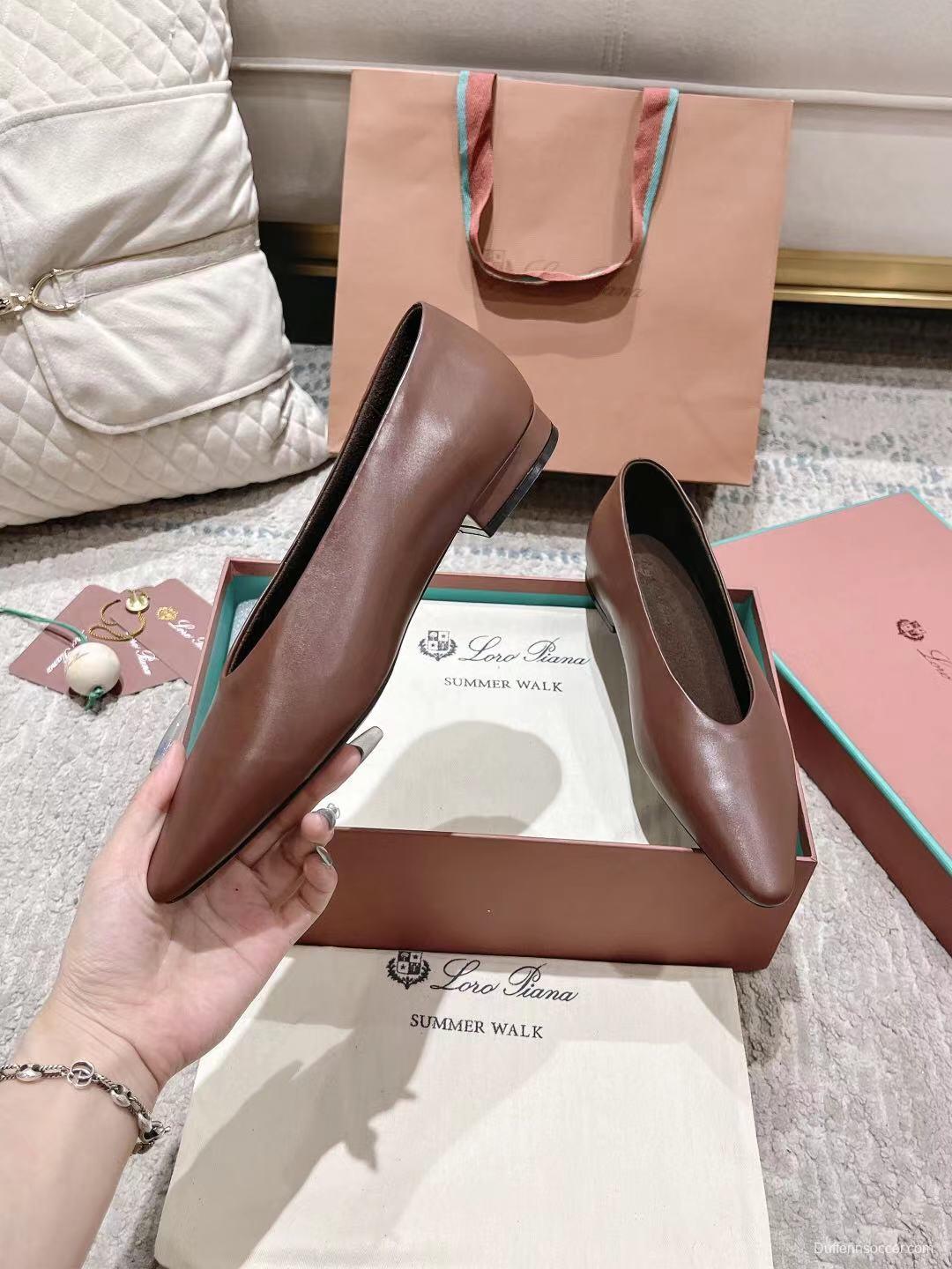 2025 Women Le Parmentier Brown Leather Ballet Flats LY00300