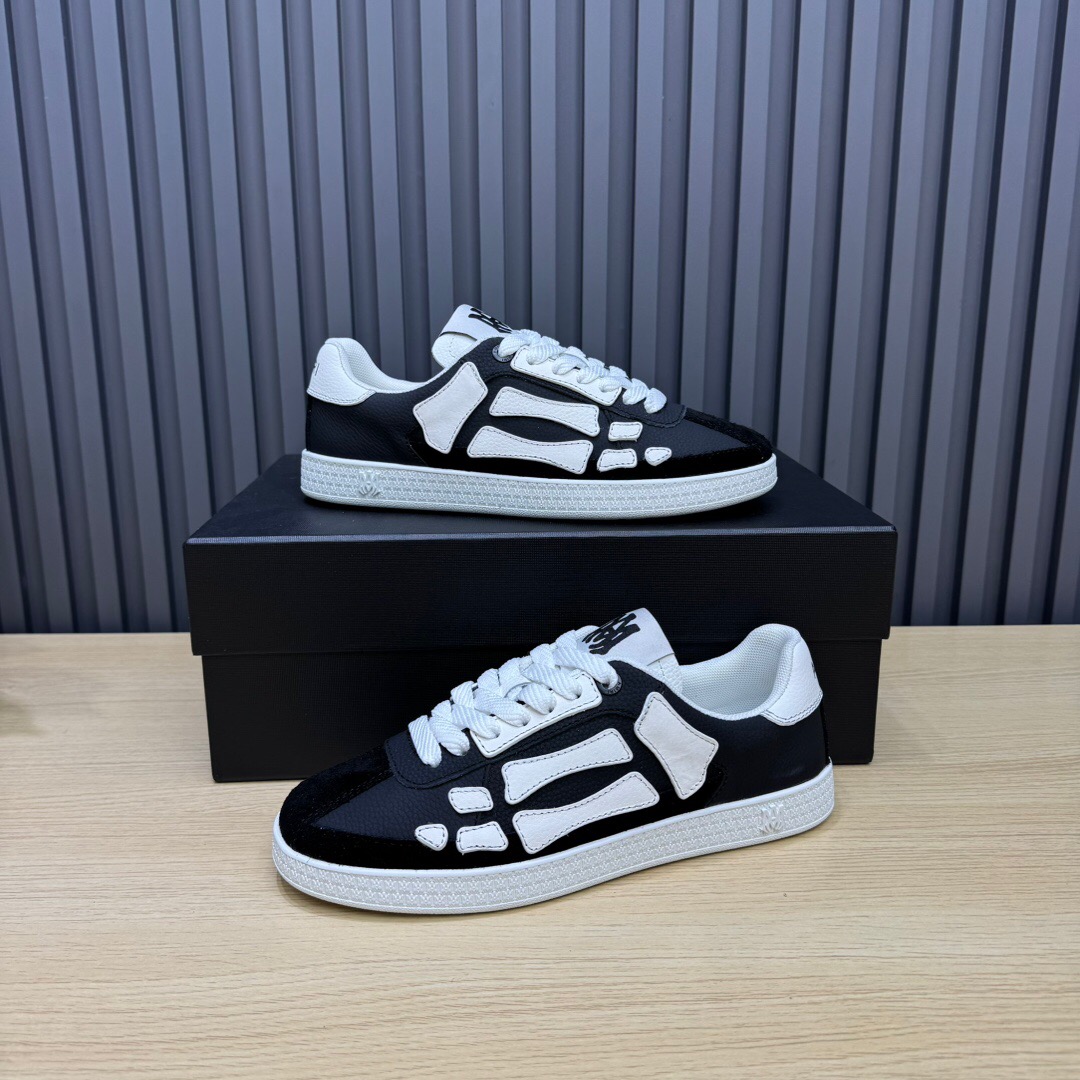 2025 Unisex Amiri Black White Leather Mesh Sneakers Skeleton Design LY00280
