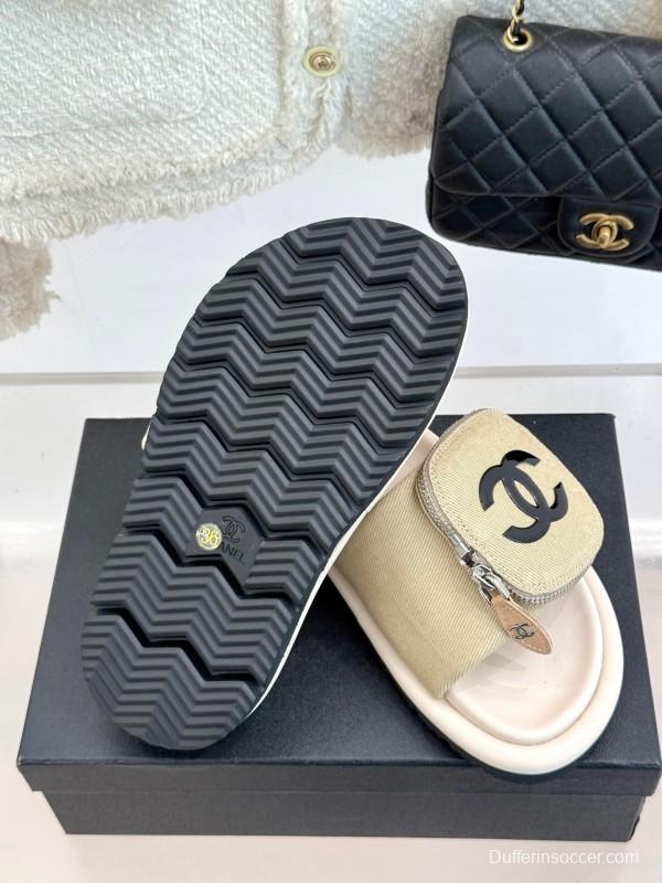 2025 Slippers Chanel Beige Fabric Slippers KFY00220