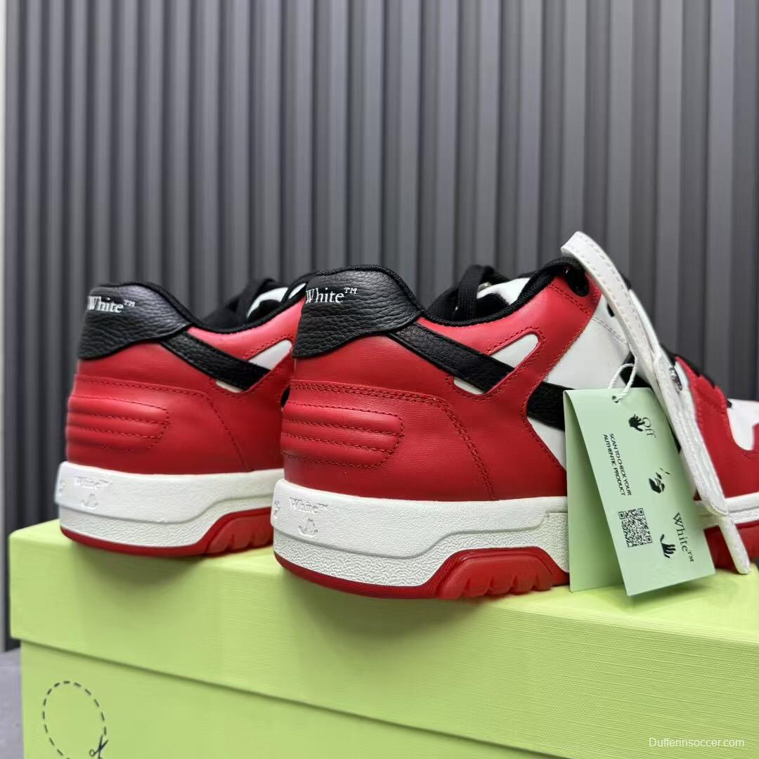 2025 Unisex Off-White Red White Black Leather Sneakers KFY00320