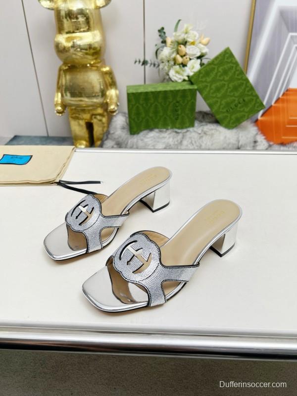 2025 Women Gucci Silver Leather Slippers MJ00190