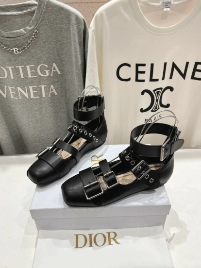 2025 Women Dior Black Leather Gladiator Sandals KFY00320