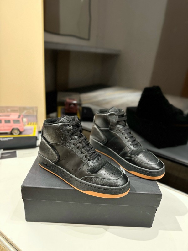 2024 Unisex Yves Saint Laurent Black Leather Sneakers Perforated Craft MJ00390