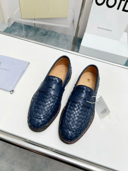 2024 Men Brunello Cucinelli Navy Leather Loafers MJ00500