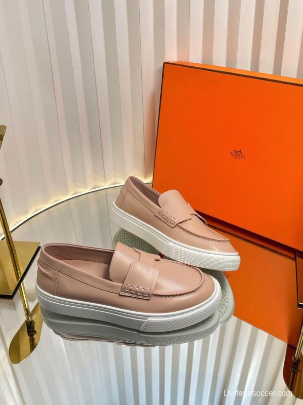 2025 Women Hermès Pink Leather Loafers LY00310(F)