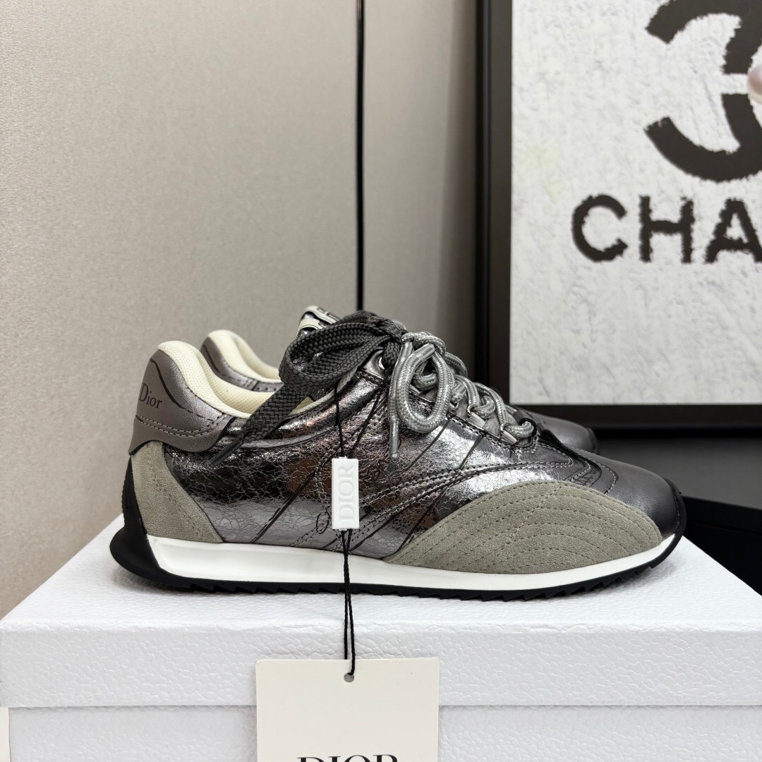 2025 Women Dior Black Grey Leather Mesh Sneakers LY00300
