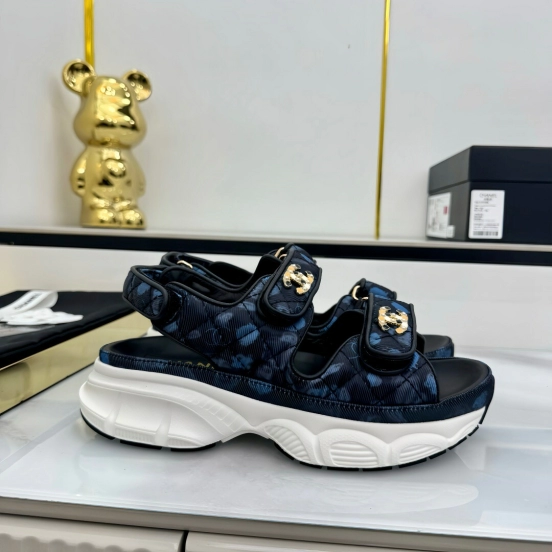 2025 Women Chanel Black Nylon Sandal Platform Chain LY00330