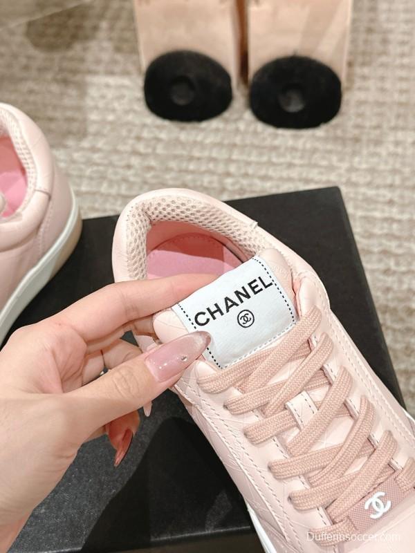 2025 Women Chanel Pink Leather Sneakers