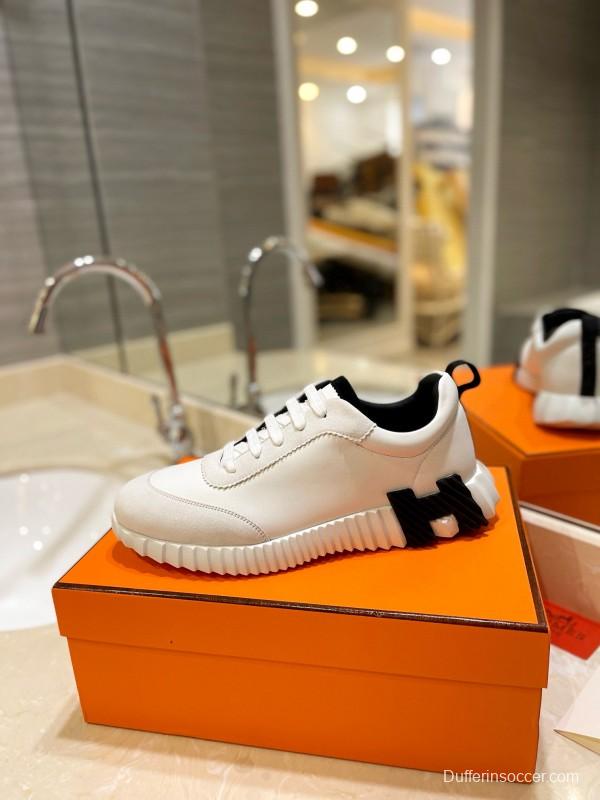2024 Unisex Hermès White Black Silk Lambskin Rain Cloth Casual Sneakers MJ00320