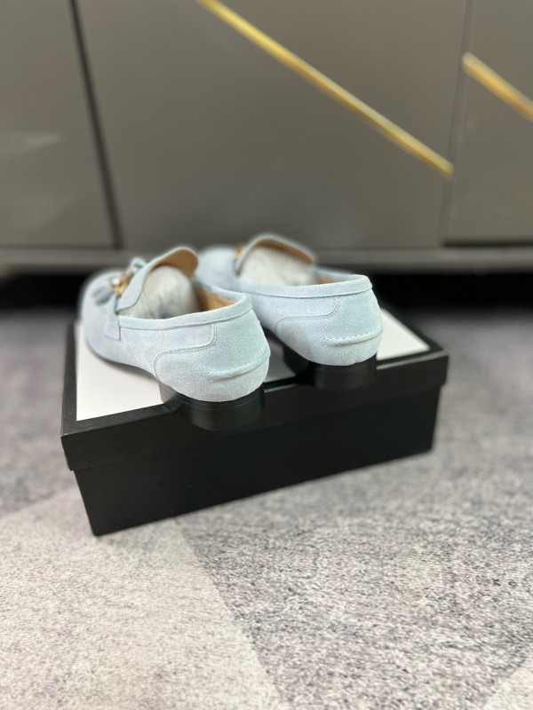 2024 Women Gucci Light Blue Suede Loafers MJ00280