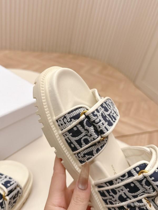 2025 Women Dior Navy White Canvas Sandals LY