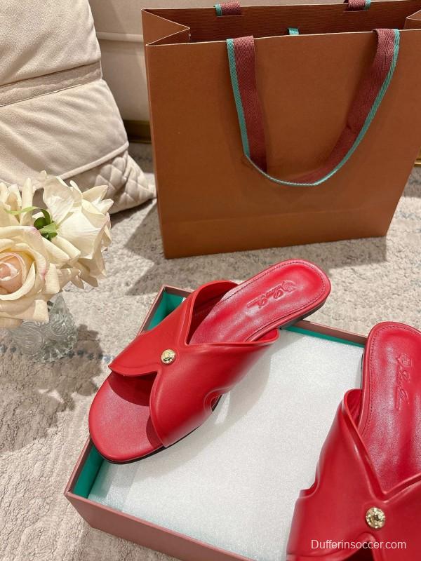 2025 Slippers LP Red Leather Slippers LY00270