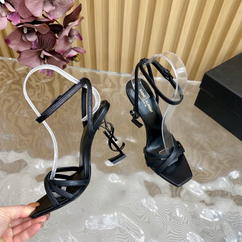 2025 Women Yves Saint Laurent Black Leather Sandals