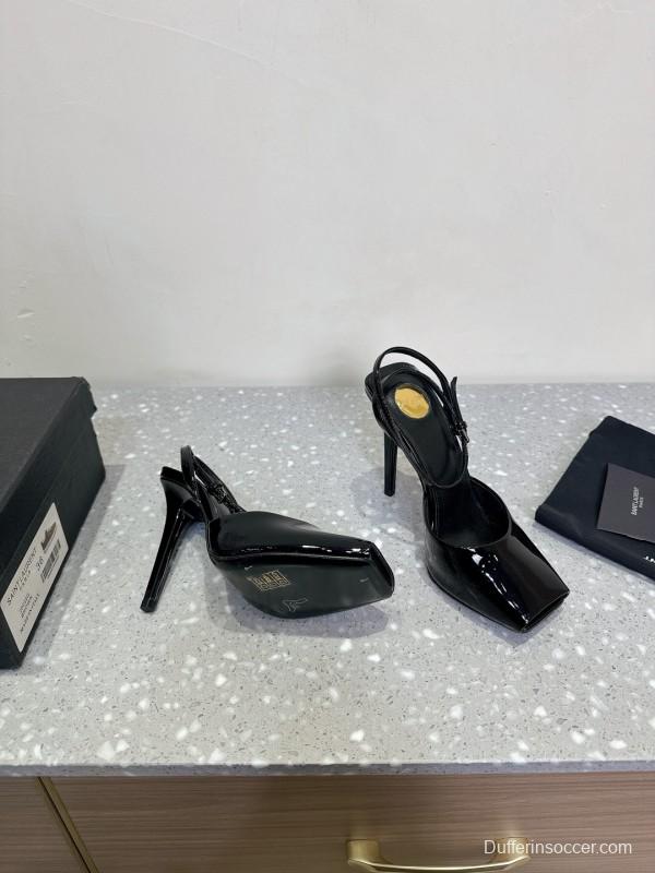 2025 Women Yves Saint Laurent Black Patent Leather Slingback High Heels KFY00290