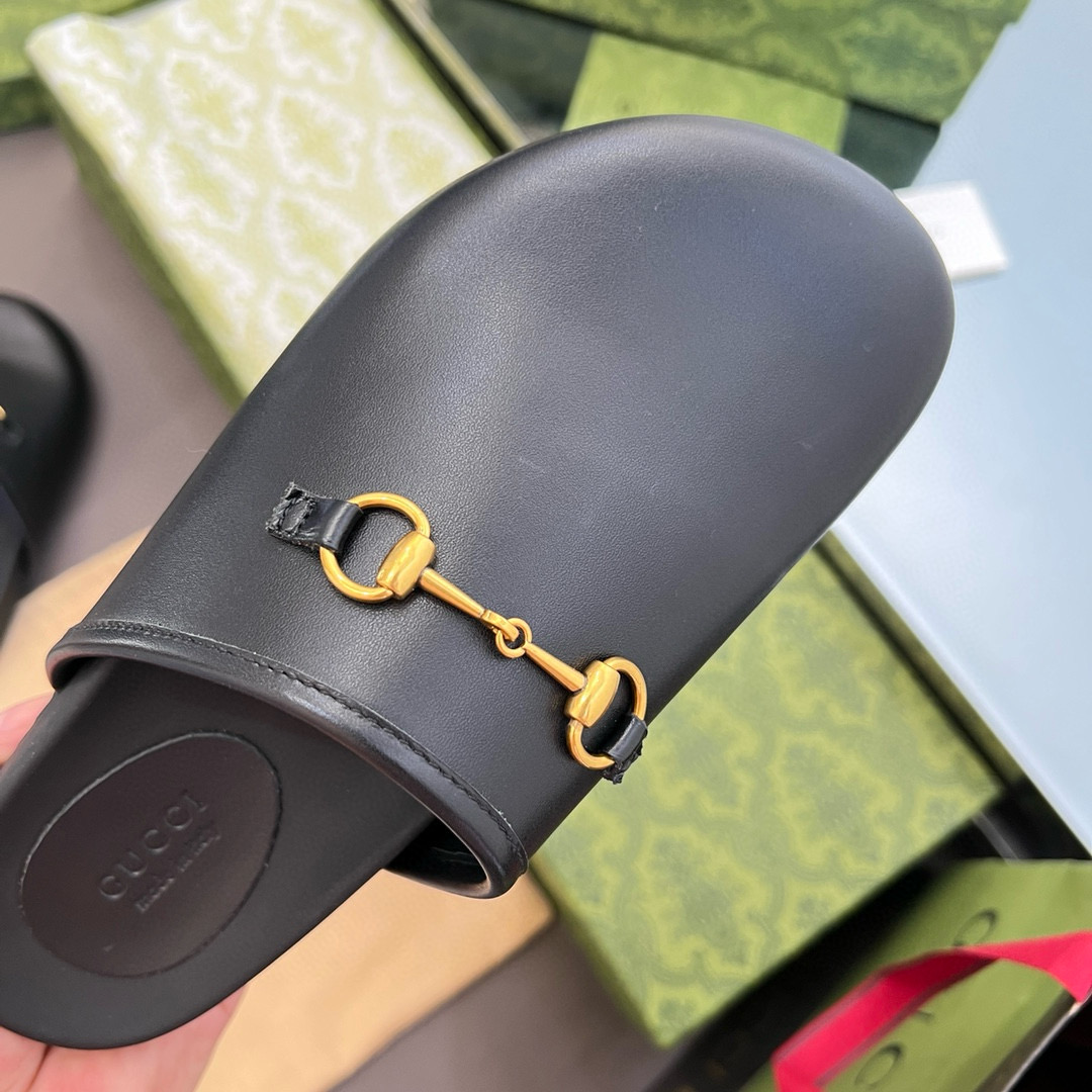 2024 Slippers Gucci Black Leather Slippers