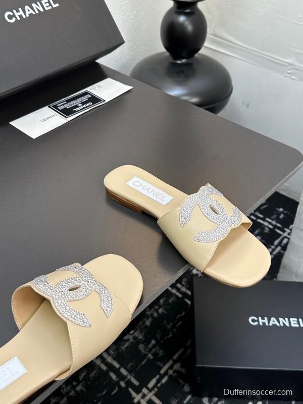 2025 Women CHANEL Beige Leather Slippers