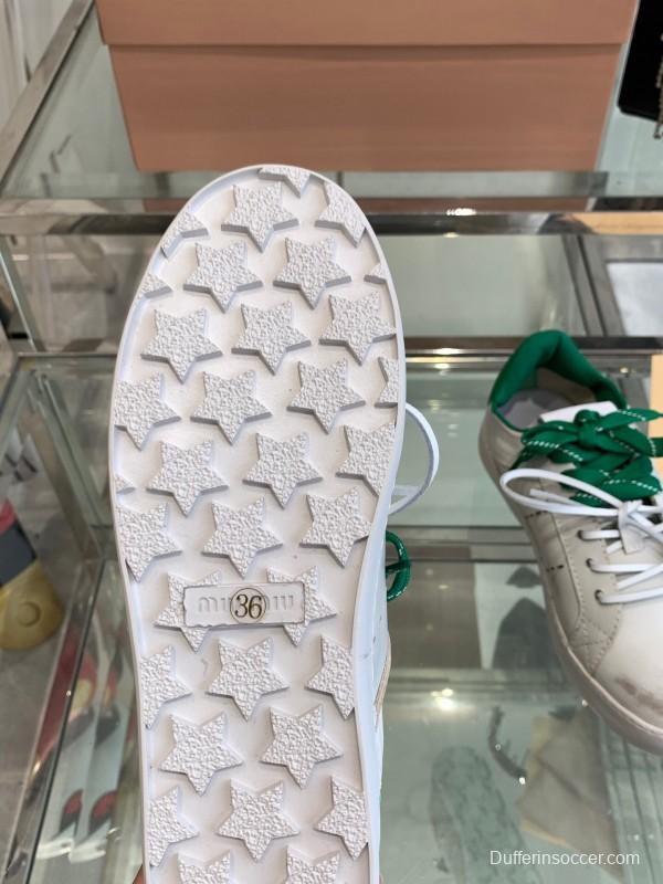 2025 Women Miu Miu White Green Leather Sneakers LY00290