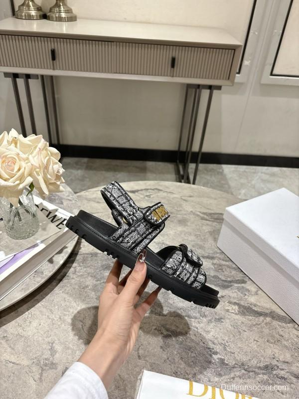 2025 Women Dior Black White Fabric Sandals KFY00300