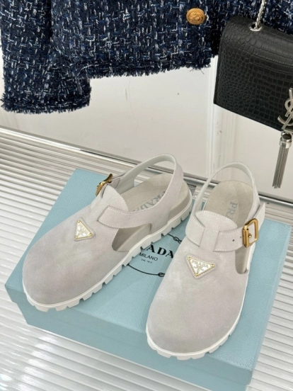 2025 Women Prada Grey Suede Casual Shoes