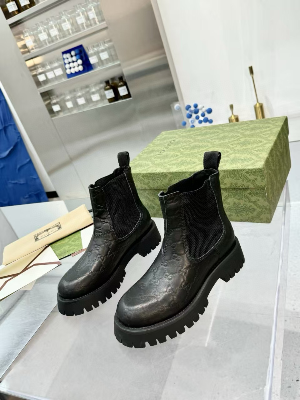 2024 Women Gucci Black Leather Ankle Boots MJ00340