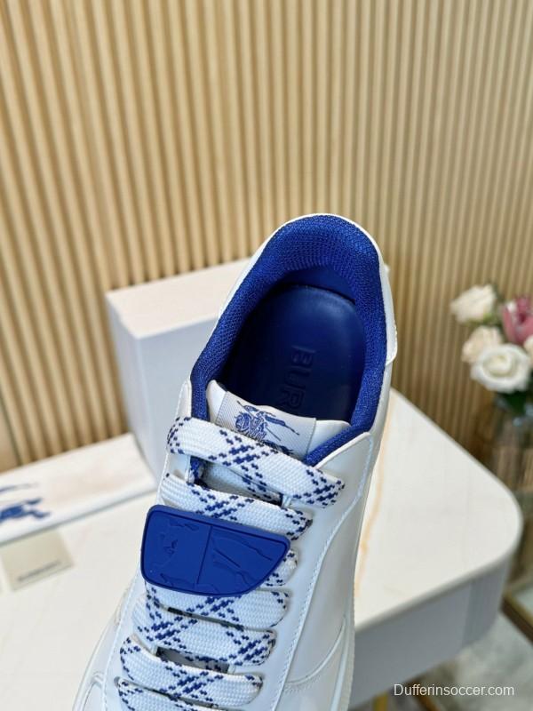 2024 Men Burberry White Blue Calf Leather Casual Sneakers MJ00330