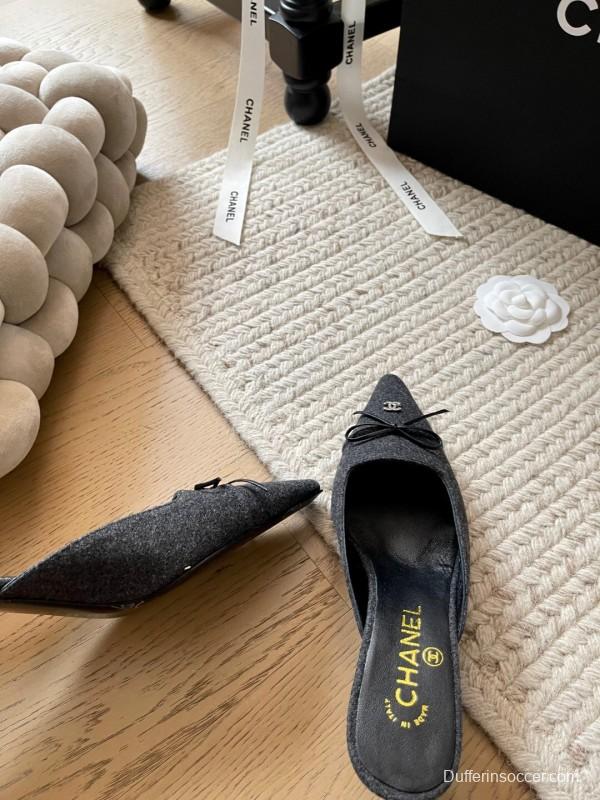 2025 Women Chanel Black Fabric Mules