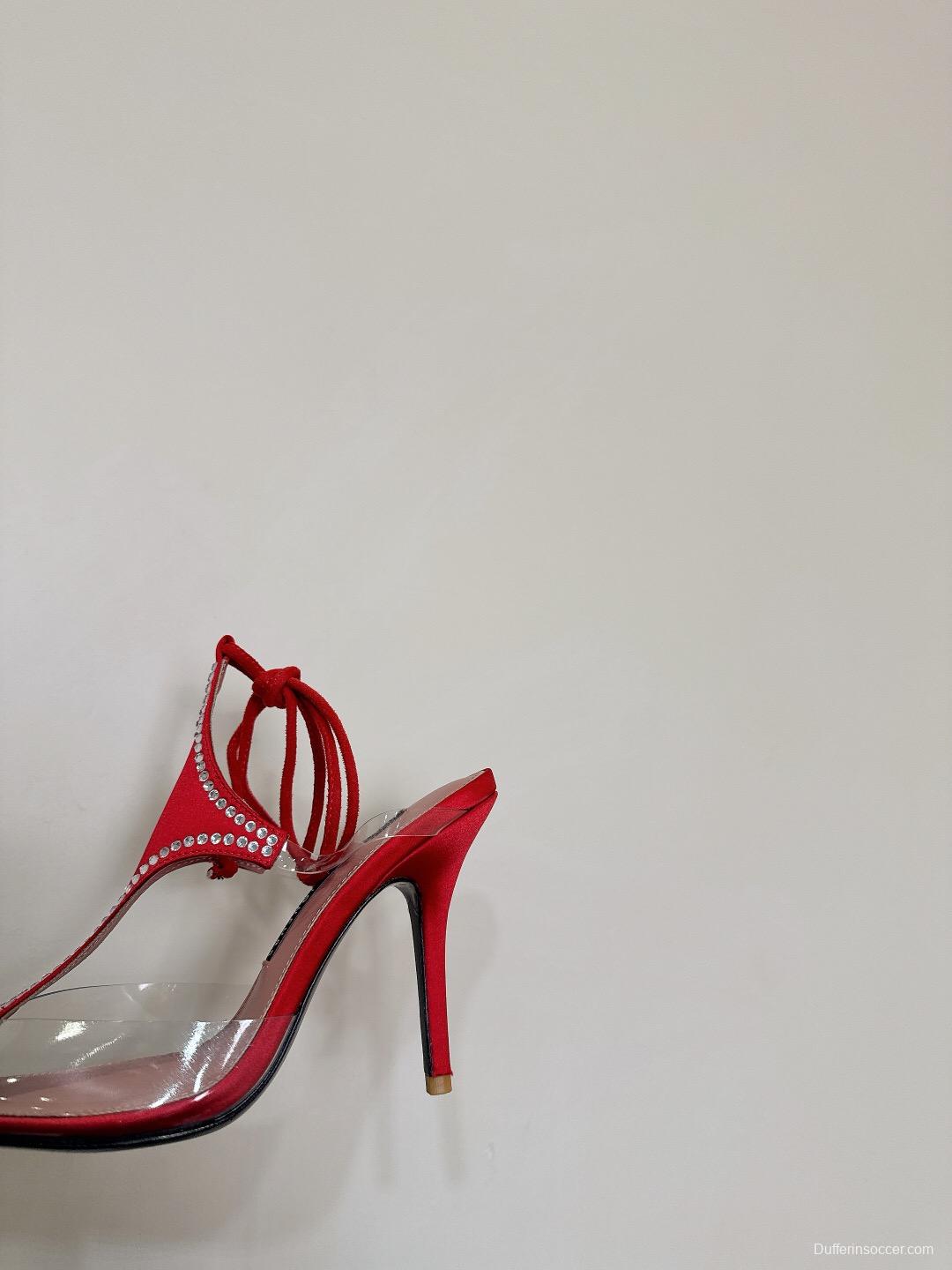 2025 Women Les Petits Joueurs Red Satin Leather High Heels KFY00290