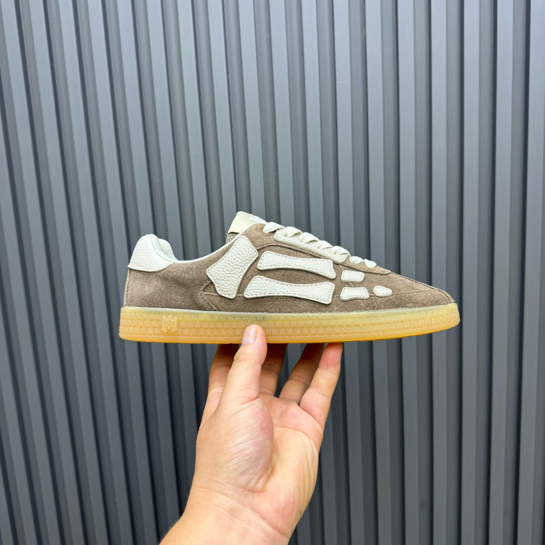 2024 Unisex Amiri Beige White Suede Leather Sneakers MJ00300