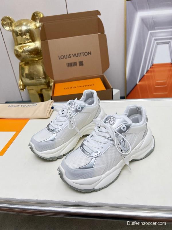 2025 Women Louis Vuitton White Grey Mesh Leather Sneakers LY00340