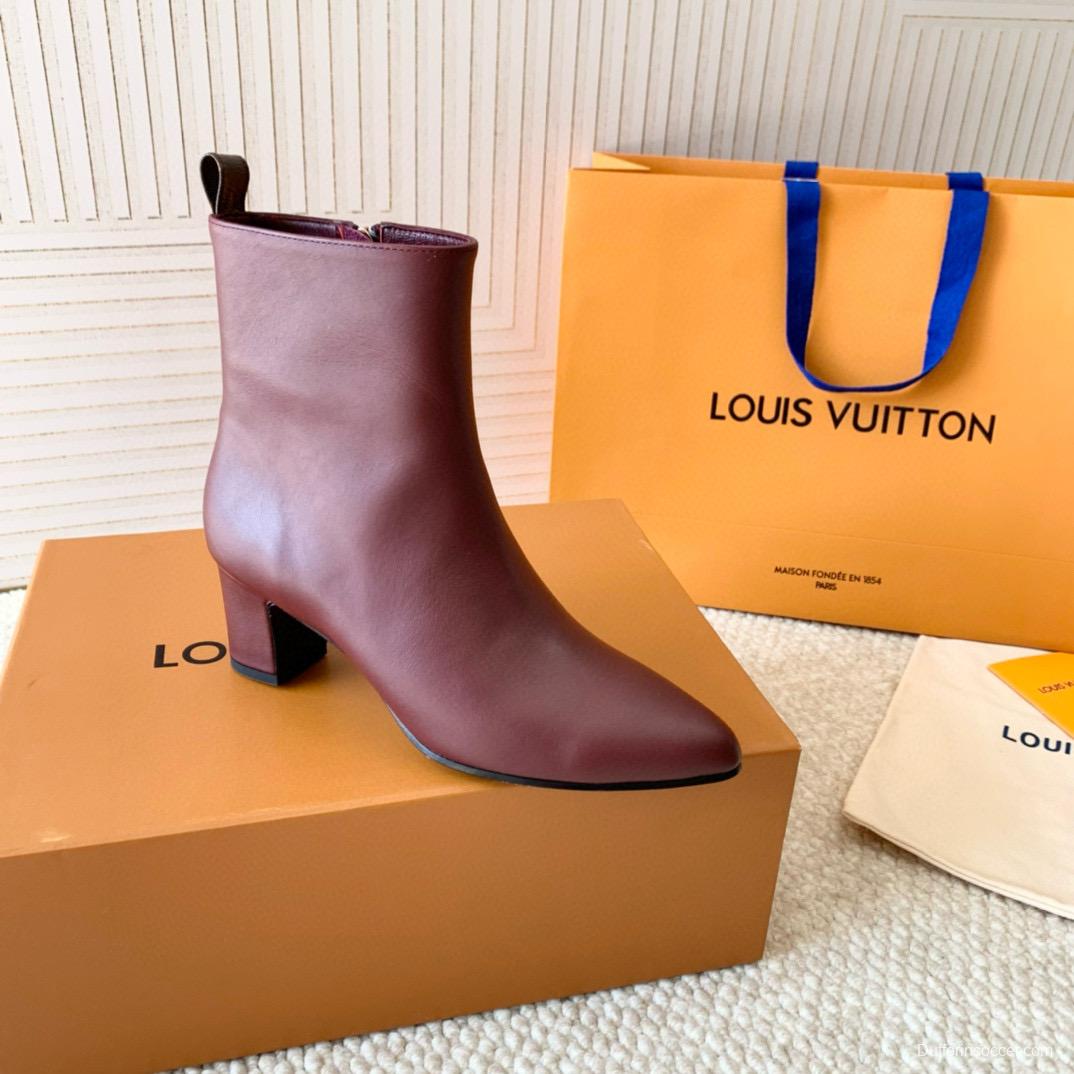 2024 Women Louis Vuitton Burgundy Leather Ankle Boots MJ00410