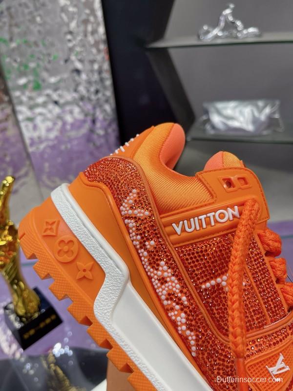 2024 Kids Louis Vuitton Orange Leather LV Trainer