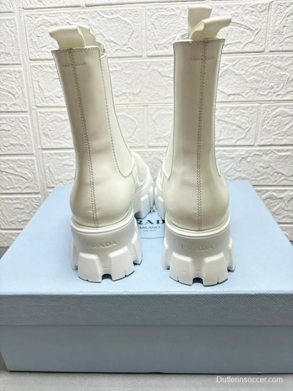 2024 Women Prada White Leather Boots MJ00380