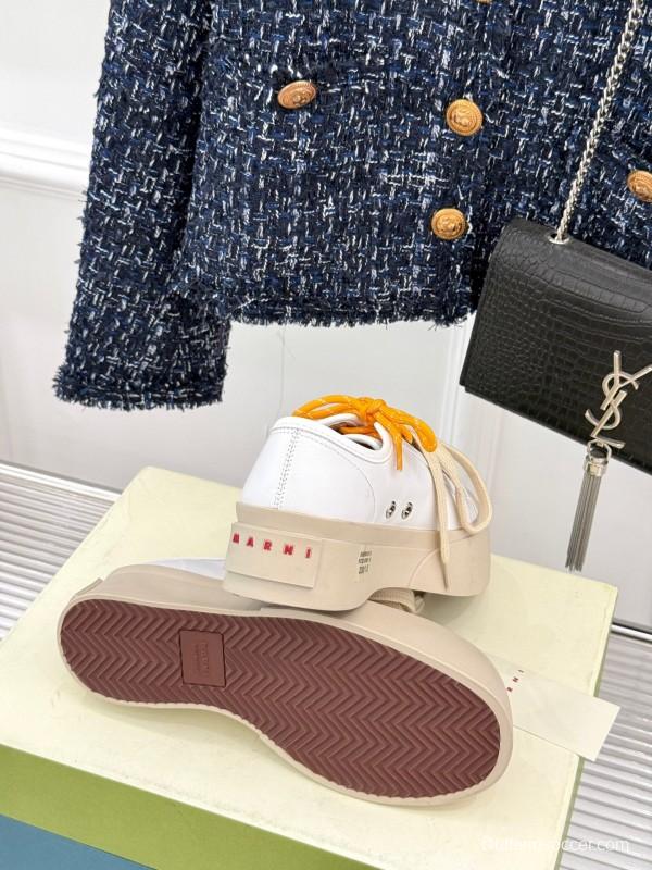 2025 Women Marni White Leather Chunky Sole Casual Sneakers LY00360(F)