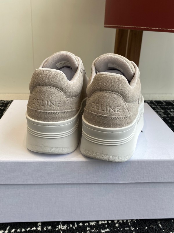 2025 Women Celine Beige Suede Platform Sneakers CELINE Embroidery