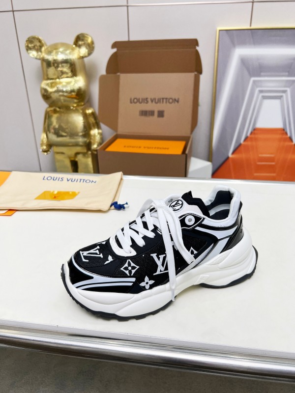 2025 Unisex Louis Vuitton Black White Fabric Leather Sneakers LY00340(F)/LY00341(M)
