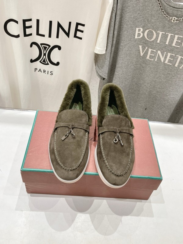 2024 Women LP Brown Suede Loafers With Wool Lining MJ00300