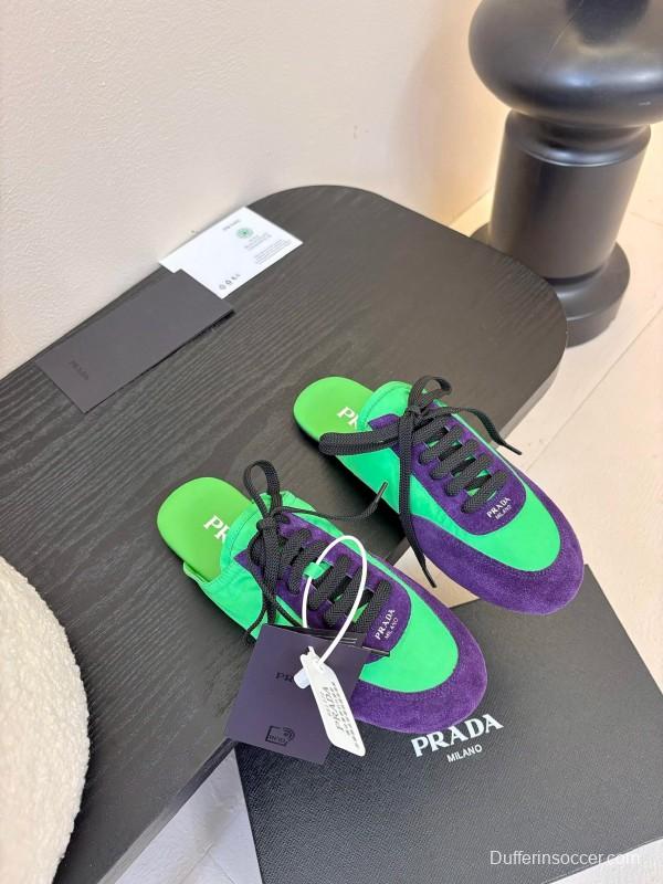 2025 Women Prada Green Purple Suede Sneakers