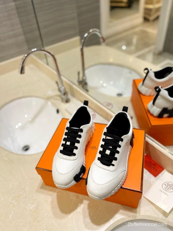 2024 Unisex Hermès White Black Imported Coxskin Rain Cloth Casual Sneakers MJ00320