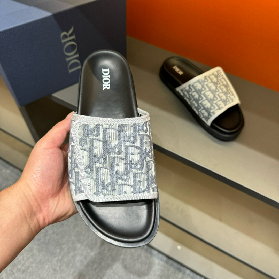 2024 Dior Black Grey Fabric Slippers MJ00180