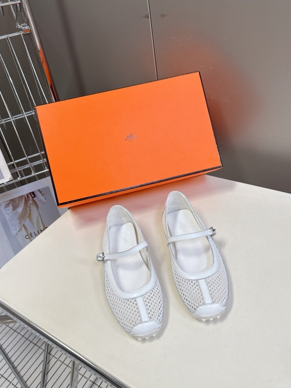 2025 Women Hermès White Leather Mesh Mary Jane KFY00250