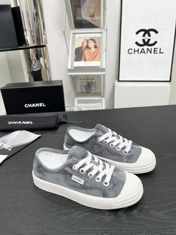 2025 Women Chanel Grey Canvas Casual Sneakers LY00230