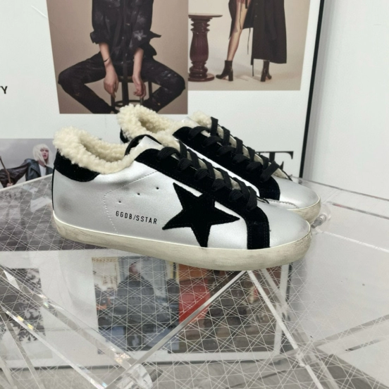 2025 Women GGDB Black White Leather Shearling Sneaker