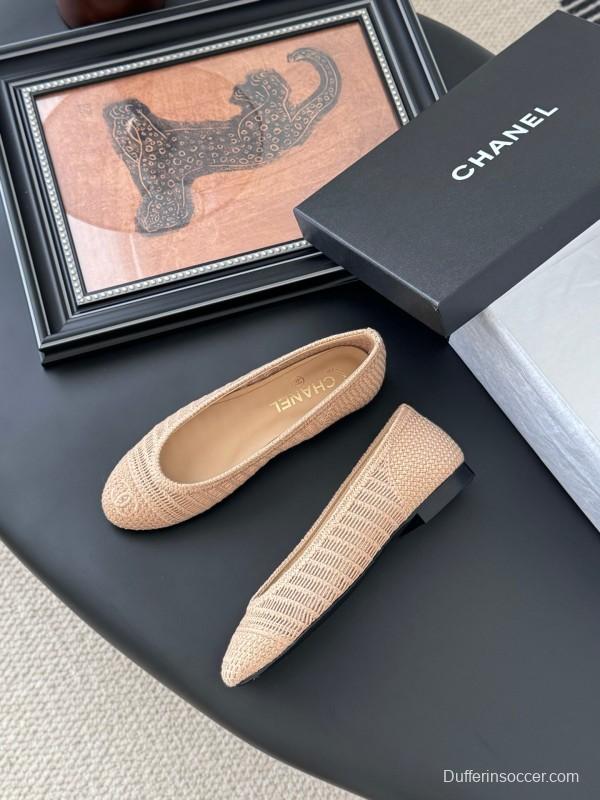 2025 Women Chanel Beige Knit Ballet Flats LY00280