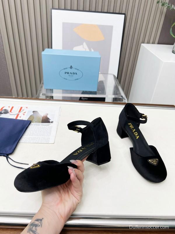 2025 Women Prada Black Suede Mary Jane Buckle LY00270