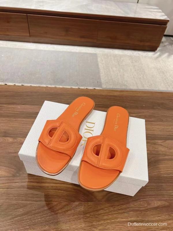 2025 Women Dior Orange Leather Slippers LY00260