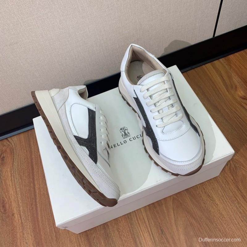 2025 Unisex Brunello Cucinelli White Grey Leather Suede Sneakers LY